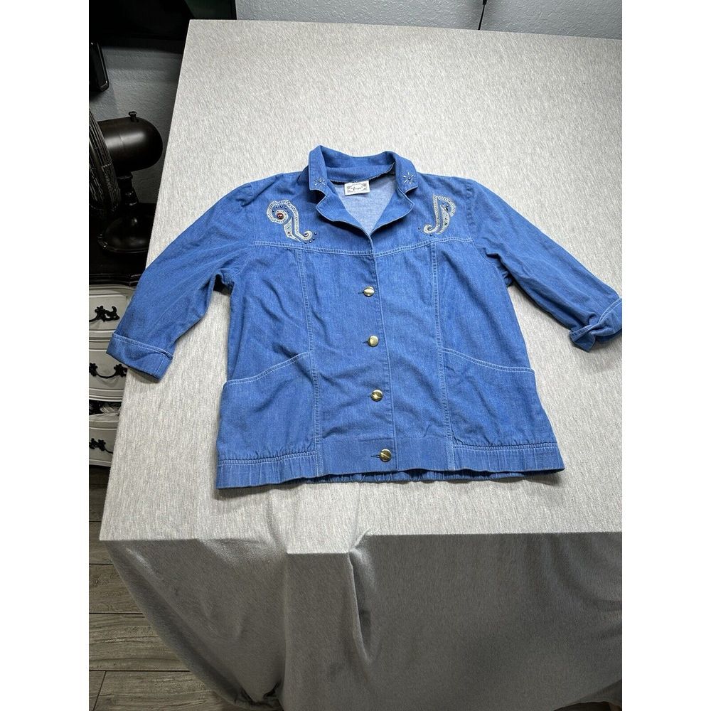 VTG‎ Frayne Women's Jeweled/Rhinestone Denim Jacket/Top Size L